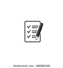 Checklist pencil vector icon. Black illustration isolated on white background for graphic and web design.