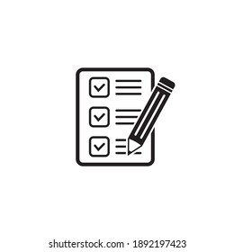 Checklist pencil vector icon. Black illustration isolated on white background for graphic and web design.