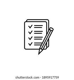 Checklist pencil vector icon. Black illustration isolated on white background for graphic and web design.