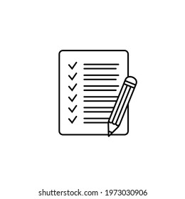 Checklist pencil vector icon. Black illustration isolated on white background for graphic and web design.
