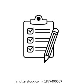 Checklist pencil vector icon. Black illustration isolated on white background for graphic and web design.