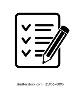 Checklist pencil vector icon, list icon. Black illustration isolated on white background for graphic and web design.