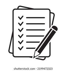 Checklist pencil vector icon, list icon. Black illustration isolated on white background for graphic and web design.