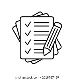 Checklist-Bleistift-Vektorsymbol. Stift mit Papiersymbol, Kontraktvektorsymbol