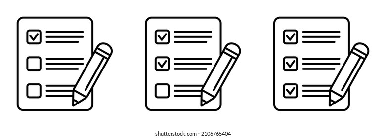 Lista de comprobación con ilustración vectorial de lápiz. Icono de vector de prueba.