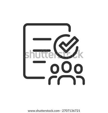 Checklist and people, linear icon. Team approval and document verification. Line with editable stroke.
