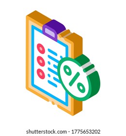 Checklist Percent Icon Vector. Isometric Checklist Percent isometric sign. color isolated symbol illustration
