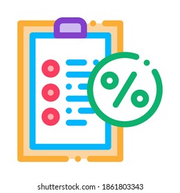 Vector de iconos de porcentaje de lista de comprobación. Signo de porcentaje de lista de comprobación de esquema. Ilustración de símbolo de contorno aislado