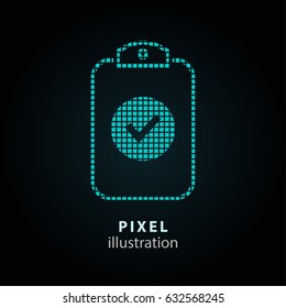 Checklist - pixel icon. Vector Illustration. Design logo element. Isolated on black background. It is easy to change to any color.