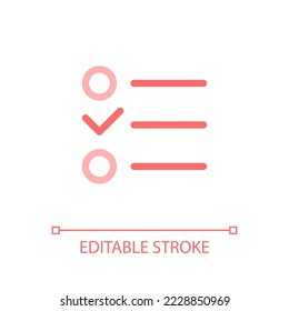 Checklist pixel perfect color linear ui icon. To do list online. Digital planner tool. Project management. GUI, UX design. Outline isolated user interface pictogram. Editable stroke. Arial font used