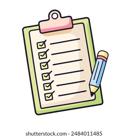 Checklist, plan, task list vector illustration in flat doodle cartoon style isolated on white background.