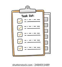 Checklist, plan, task list vector illustration in flat doodle cartoon style isolated on white background.