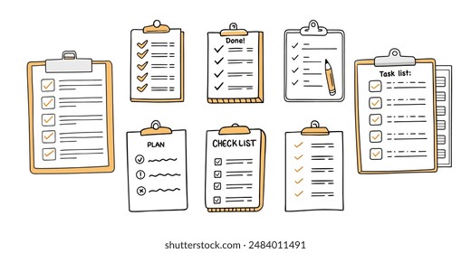 Checklist, plan, task list vector illustration in flat doodle cartoon style isolated on white background.