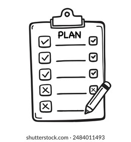 Checklist, plan, task list vector illustration in flat doodle cartoon style isolated on white background.