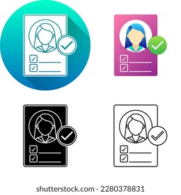 Checklist Profile Female Complete Accept Successful Finance Icon, Set of Flat Long Shadow, Black-White Silhouette, Line Art Logo Icon Symbol Isolated on White Background