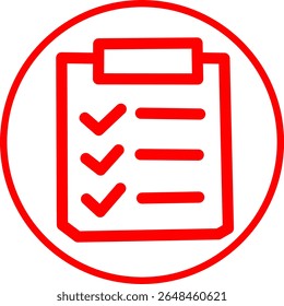 checklist red line icon inside circle. Red line icon with UI UX Productivity theme inside circle