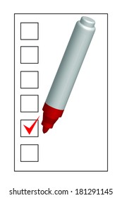 Checklist and red marker closeup