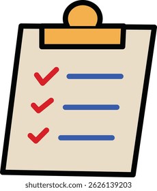 Checklist with red marks on clipboard.