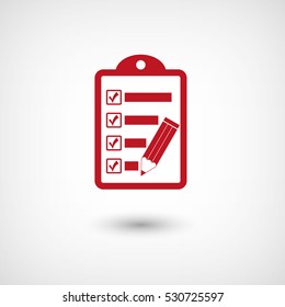 checklist - red vector  icon with shadow
