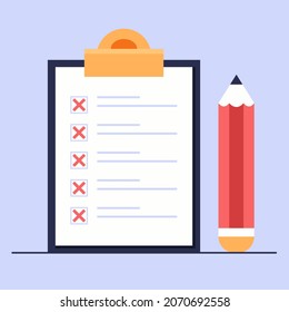 Checklist reject red cross vector flat graphic design concept