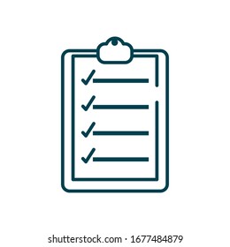 icono de informe de lista de comprobación sobre fondo blanco, estilo de línea, ilustración vectorial