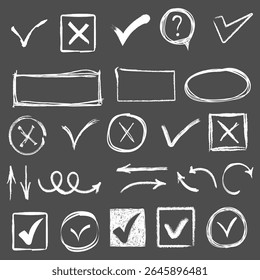 Checklist with right and wrong marks chalk sketch sign box green tick red cross illustration icon paint grunge draw square hand texture symbol transparent background design

