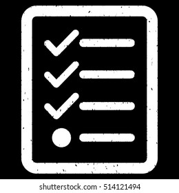 Checklist rubber seal stamp watermark. Icon vector symbol with grunge design and dust texture. Scratched white ink sign on a black background.