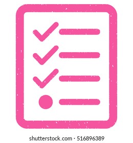 Checklist rubber seal stamp watermark. Icon vector symbol with grunge design and corrosion texture. Scratched pink ink sign on a white background.