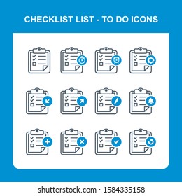 Checklist Sheet icon set with black line and blue design