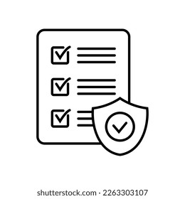 Checklist and shield line icon, Insurance policy concept, data document security, vector icon.