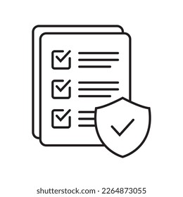 Checklist and shield line icon, Insurance policy concept, data document security, vector icon.