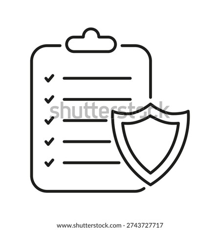 Checklist With Shield Line Icon. Security Compliance And Risk Management Outline Symbol. Data Protection And Safety Assurance. Editable Stroke. Isolated Vector Illustration.