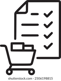 Checklist with shopping cart, representing e-commerce or online shopping. Checklist with shopping cart icon representing e-commerce, online shopping, and digital retail. EPS