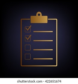 Checklist sign. Golden style icon