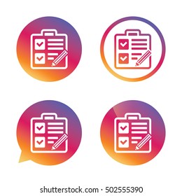 Checklist sign icon. Control list symbol.