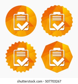 Checklist sign icon. Control list symbol.