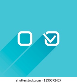 Checklist sign icon. Gray icon with long shadow in bottom left corner on blue background