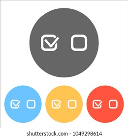 Checklist sign icon. Set of white icons on colored circles