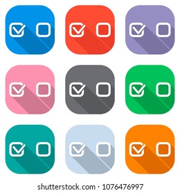 Checklist sign icon. Set of white icons on colored squares for a