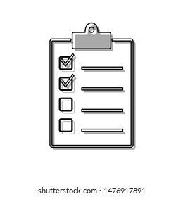 Checklist sign illustration. Black line icon with gray shifted flat filled icon on white background. Illustration.