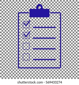 Checklist sign illustration. Blue icon on transparent background.