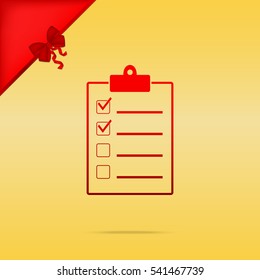 Checklist sign illustration. Cristmas design red icon on gold background.