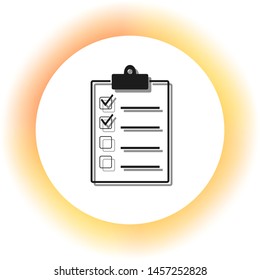 Checklist sign illustration. Dark icon with shadow on the glowing circle button. Illustration.