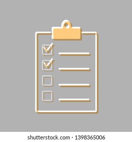 Checklist sign illustration. Emboss effect with light orange icon on gray background.