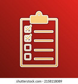 Checklist sign illustration. Golden gradient Icon with contours on redish Background. Illustration.