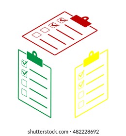 Checklist sign illustration. Isometric style of red, green and yellow icon.