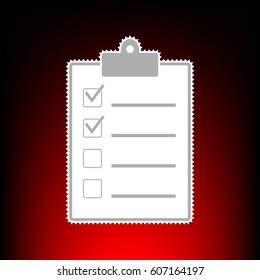 Checklist sign illustration. Postage stamp or old photo style on red-black gradient background.