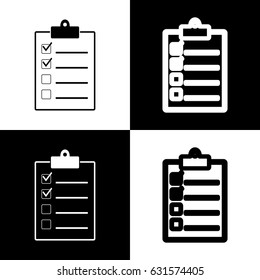Checklist sign illustration. Vector. Black and white icons and line icon on chess board.