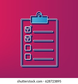 Checklist sign illustration. Vector. Blue 3d printed icon on magenta background.