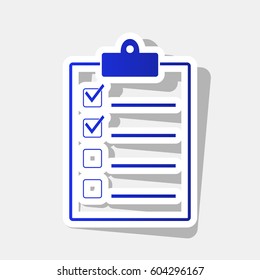 Checklist sign illustration. Vector. New year bluish icon with outside stroke and gray shadow on light gray background.